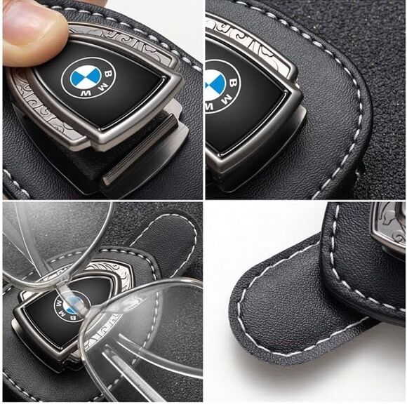 BMW Logo Sunglass Holder for Car Black PU Leather NWT - Picture 5 of 12